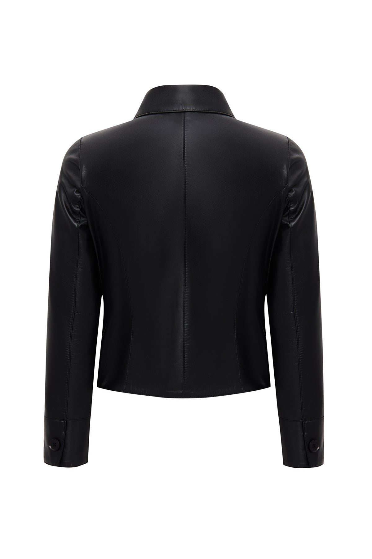 Beatrix Kadın Siyah Gömlek Yaka Kısa Deri Ceket