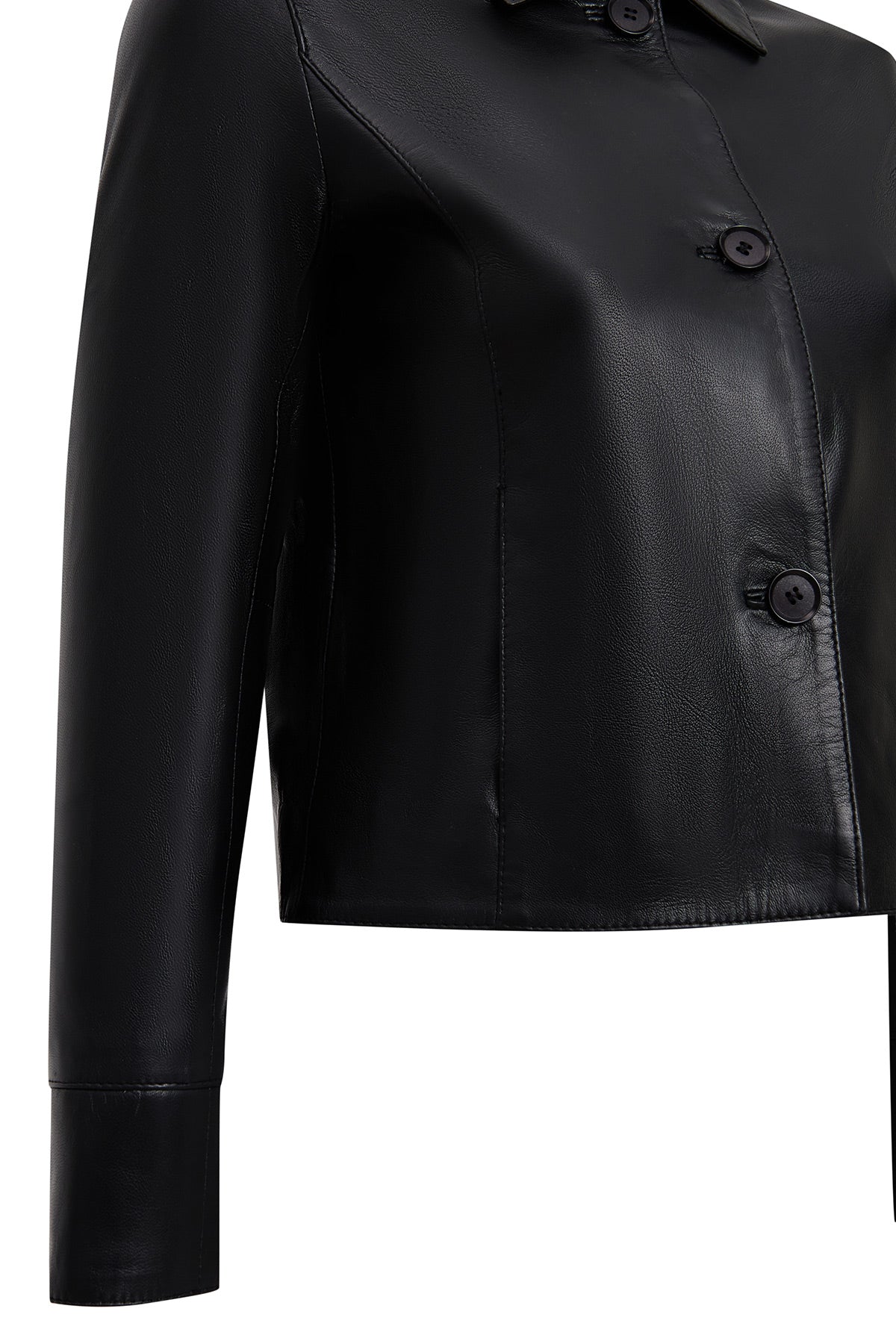 Beatrix Kadın Siyah Gömlek Yaka Kısa Deri Ceket