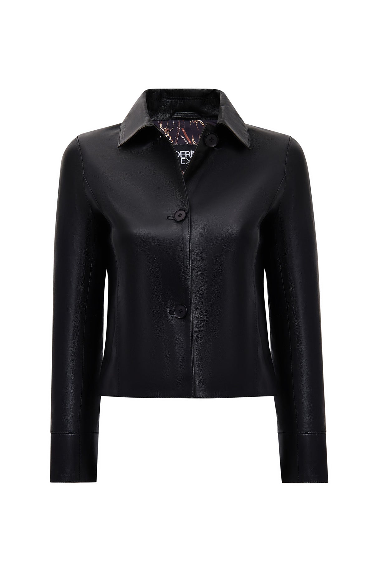 Beatrix Kadın Siyah Gömlek Yaka Kısa Deri Ceket