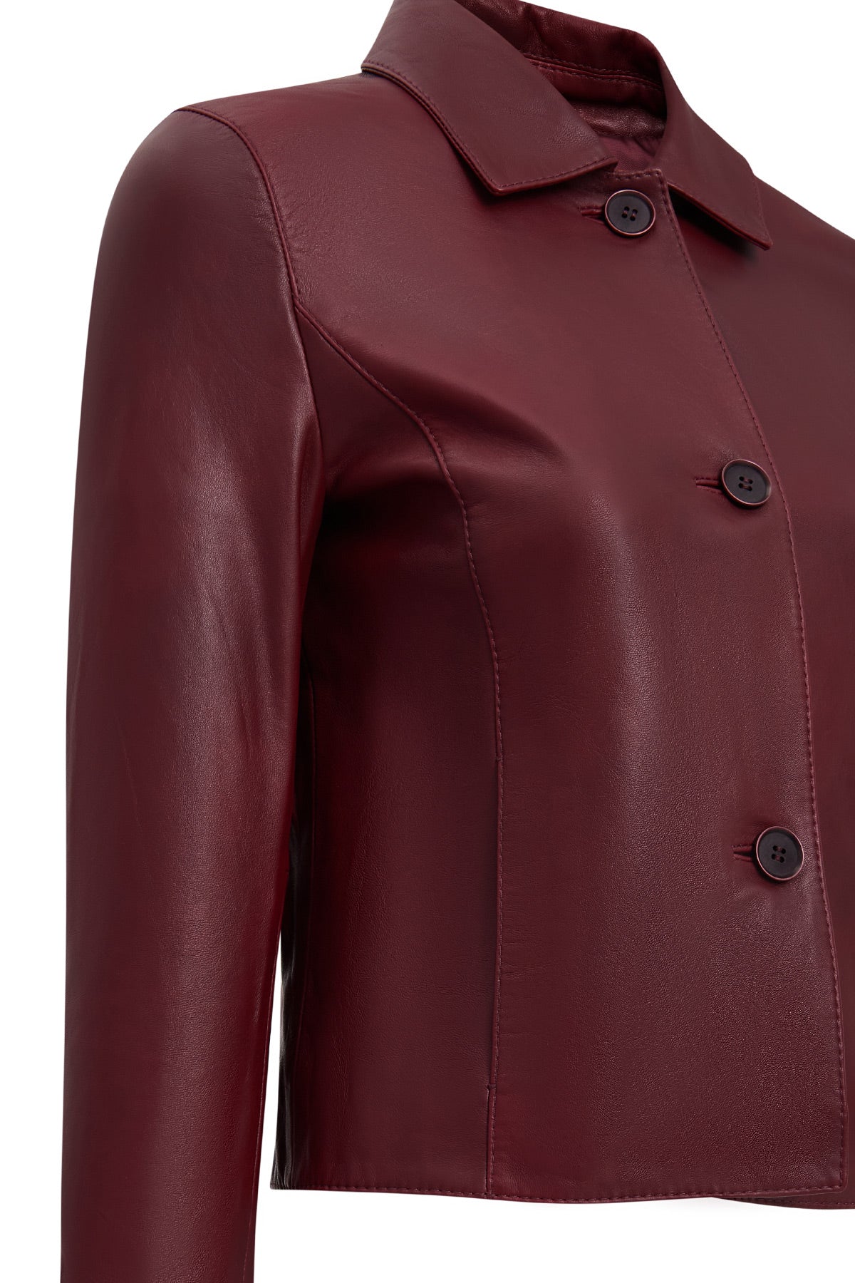 Beatrix Kadın Bordo Gömlek Yaka Kısa Deri Ceket