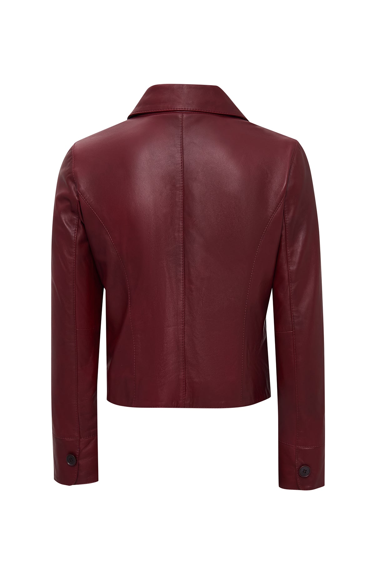 Beatrix Kadın Bordo Gömlek Yaka Kısa Deri Ceket