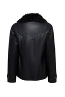 Hannah Kadın Siyah Yaka Kürklü Oversize Deri Mont | Derimod