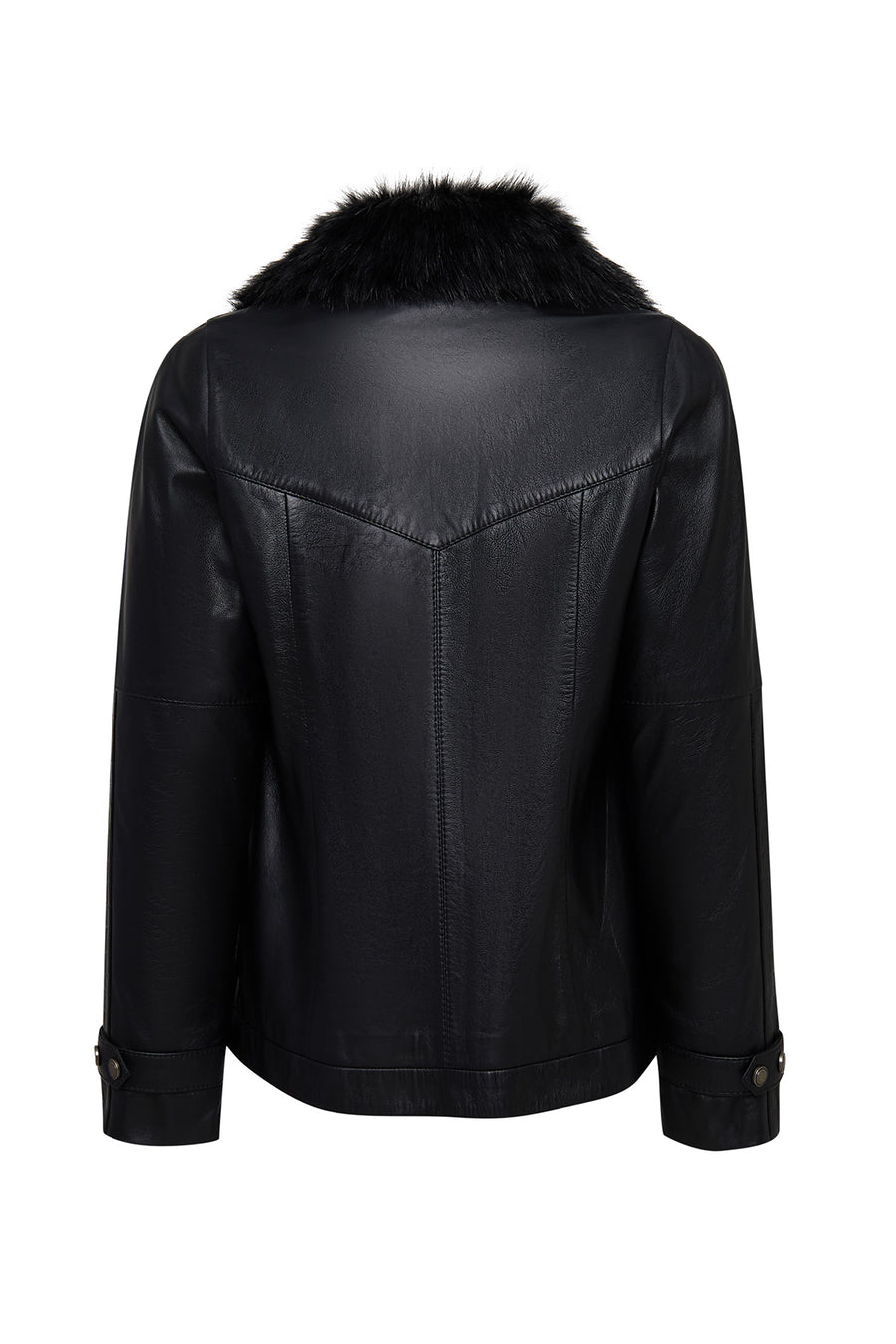 Hannah Women's Black Collar Fur Oversize Leather Coat