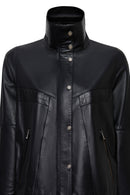 Hannah Kadın Siyah Yaka Kürklü Oversize Deri Mont | Derimod