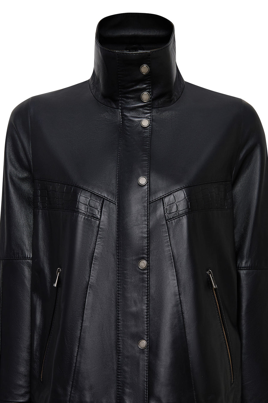 Hannah Women's Black Collar Fur Oversize Leather Coat