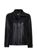 Hannah Kadın Siyah Yaka Kürklü Oversize Deri Mont | Derimod