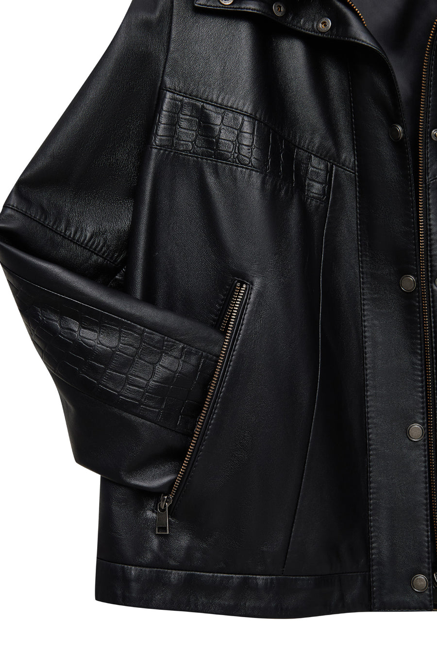 Hannah Women's Black Collar Fur Oversize Leather Coat
