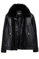 Hannah Kadın Siyah Yaka Kürklü Oversize Deri Mont | Derimod