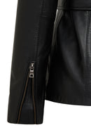 Edith Kadın Siyah Yaka Kürklü Deri Mont | Derimod