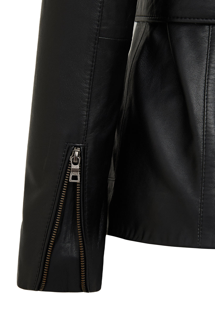 Edith Women's Black Collar Fur Leather Jacket
