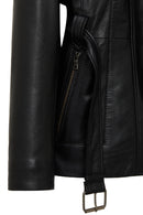 Edith Kadın Siyah Yaka Kürklü Deri Mont | Derimod