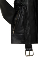 Edith Kadın Siyah Yaka Kürklü Deri Mont | Derimod