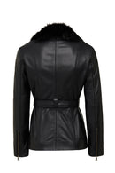 Edith Kadın Siyah Yaka Kürklü Deri Mont | Derimod