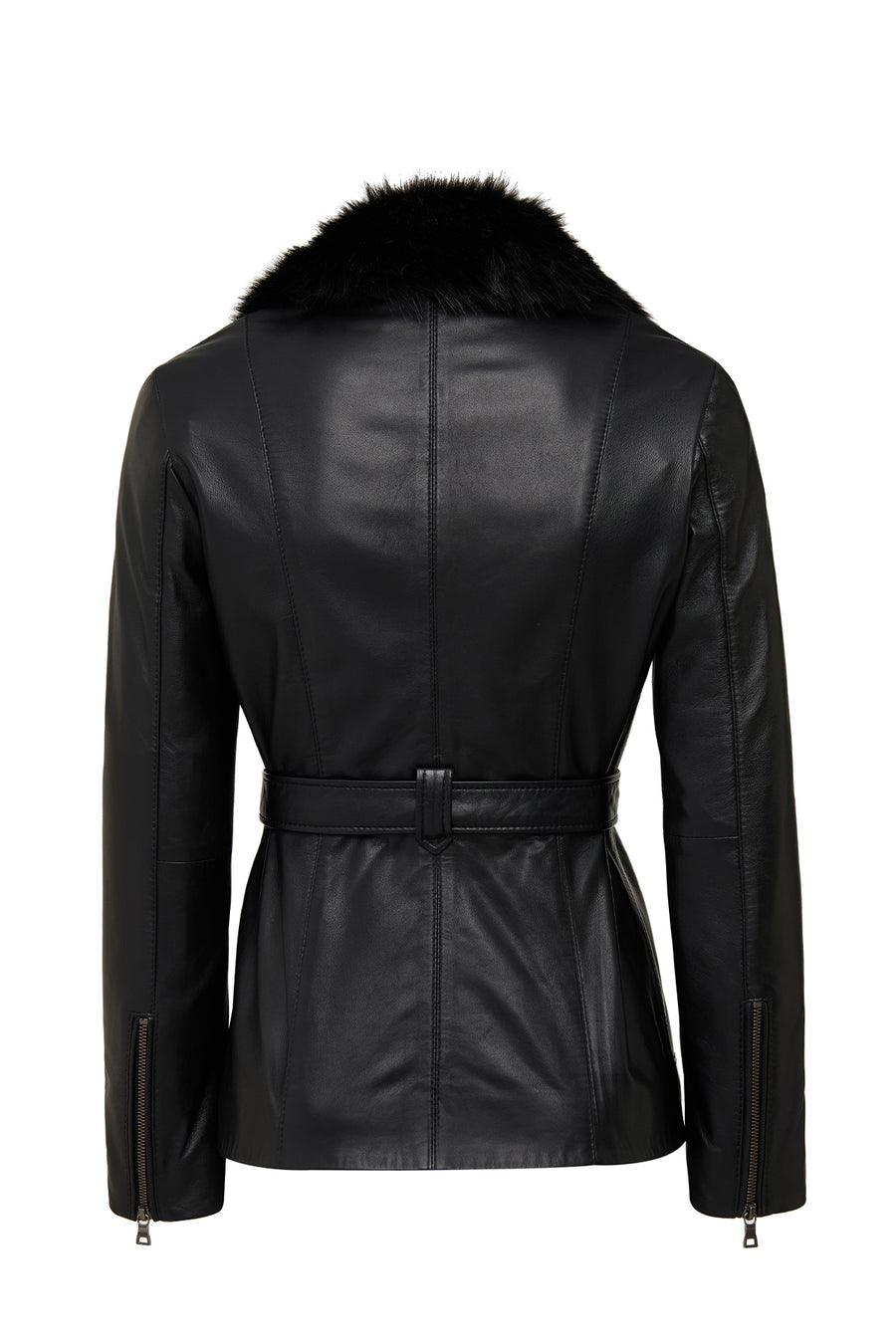 Edith Women's Black Collar Fur Leather Jacket