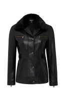 Edith Kadın Siyah Yaka Kürklü Deri Mont | Derimod