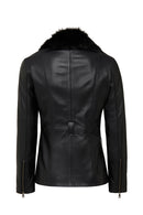 Edith Kadın Siyah Yaka Kürklü Deri Mont | Derimod