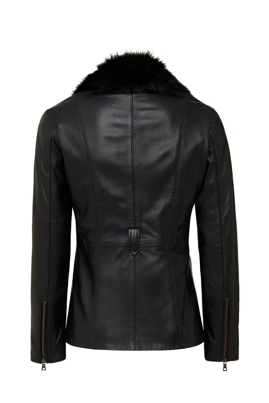 Edith Women's Black Collar Fur Leather Jacket