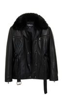 Edith Kadın Siyah Yaka Kürklü Deri Mont | Derimod