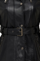 Edith Kadın Siyah Yaka Kürklü Deri Mont | Derimod