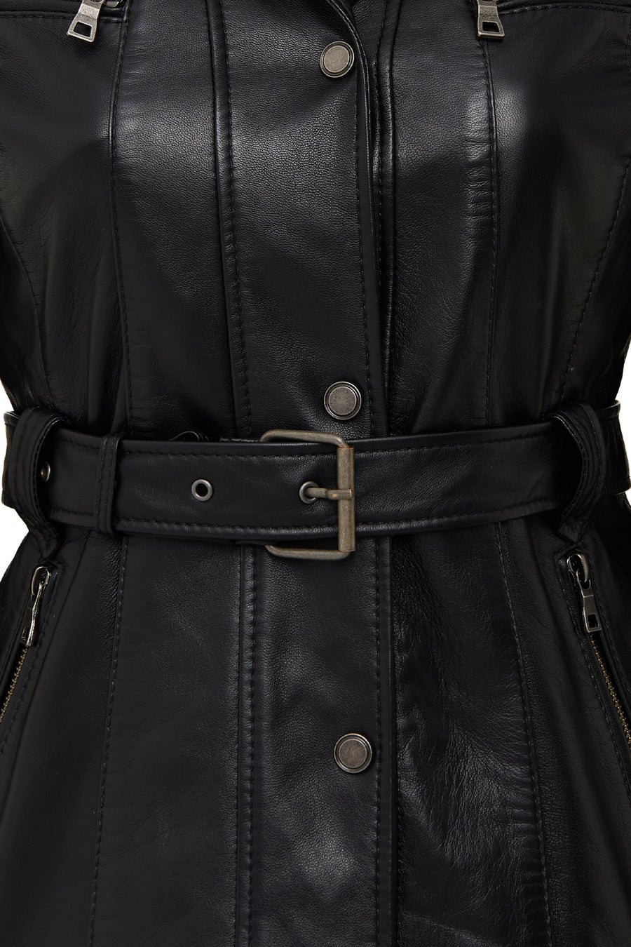 Edith Women's Black Collar Fur Leather Jacket