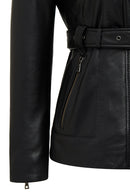 Edith Kadın Siyah Yaka Kürklü Deri Mont | Derimod