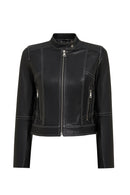 Joy Woman Black Short Leather Jacket | Derimod
