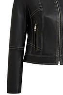 Joy Woman Black Short Leather Jacket | Derimod