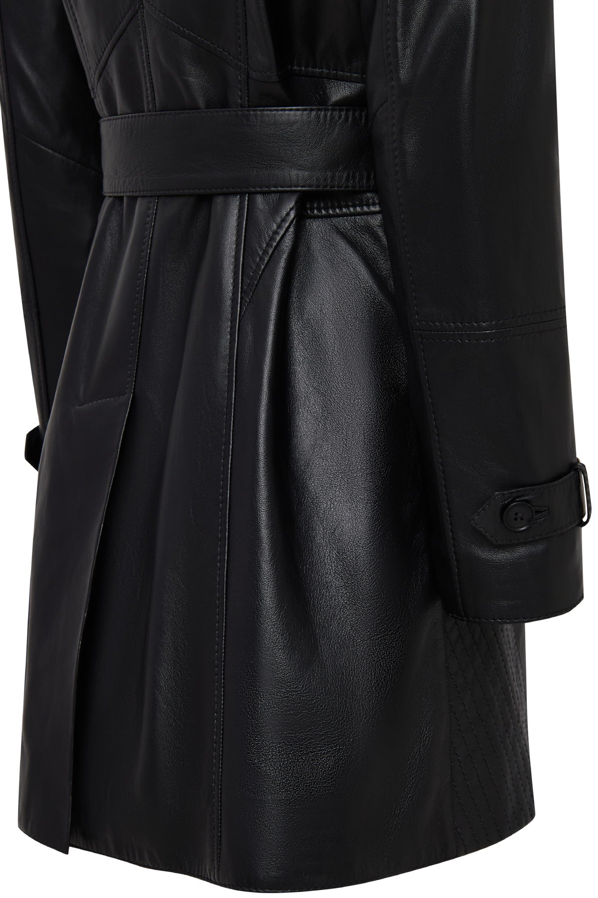 Valeria Kadın Siyah Yaka Kürklü Kemer Detaylı Deri Kaban