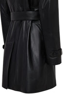 Valeria Women's Black Collar Fur Belt Detailed Leather Coat | Derimod