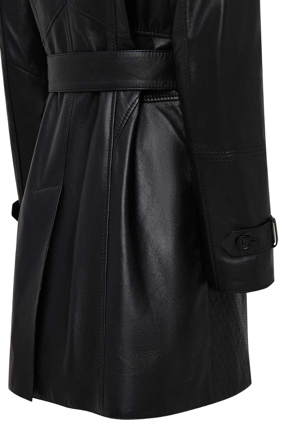 Valeria Women's Black Collar Fur Belt Detailed Leather Coat