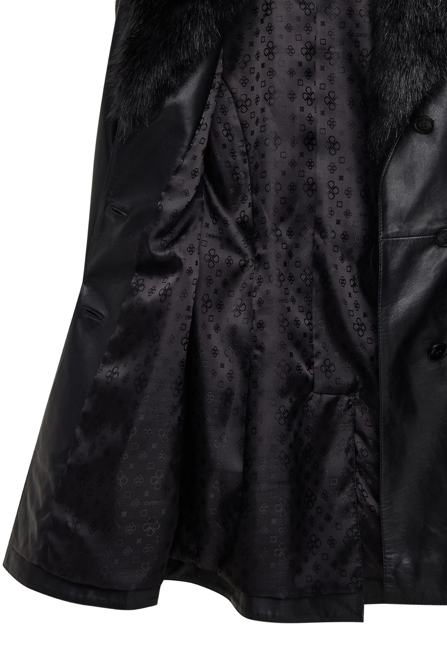 Valeria Women's Black Collar Fur Belt Detailed Leather Coat