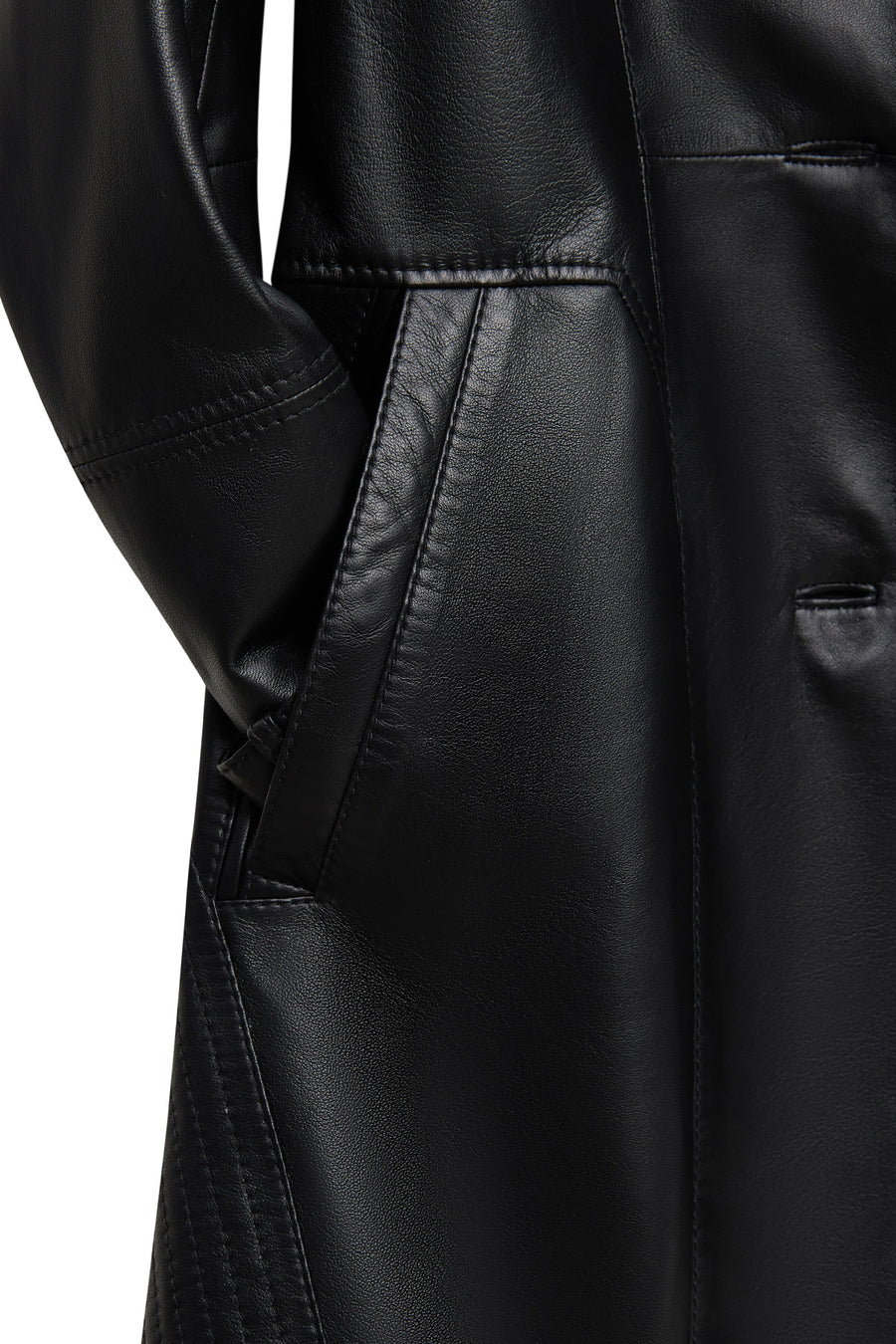 Valeria Women's Black Collar Fur Belt Detailed Leather Coat
