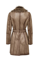 Kelly Kadın Bej Yaka Kürklü Deri Kaban | Derimod