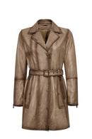 Kelly Kadın Bej Yaka Kürklü Deri Kaban | Derimod