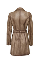 Kelly Kadın Bej Yaka Kürklü Deri Kaban | Derimod