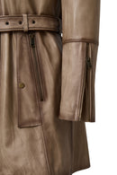 Kelly Kadın Bej Yaka Kürklü Deri Kaban | Derimod