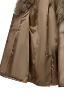 Kelly Kadın Bej Yaka Kürklü Deri Kaban | Derimod