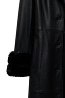 Selena Kadın Siyah Yaka Kürklü Deri Trençkot | Derimod