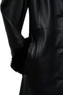 Selena Kadın Siyah Yaka Kürklü Deri Trençkot | Derimod