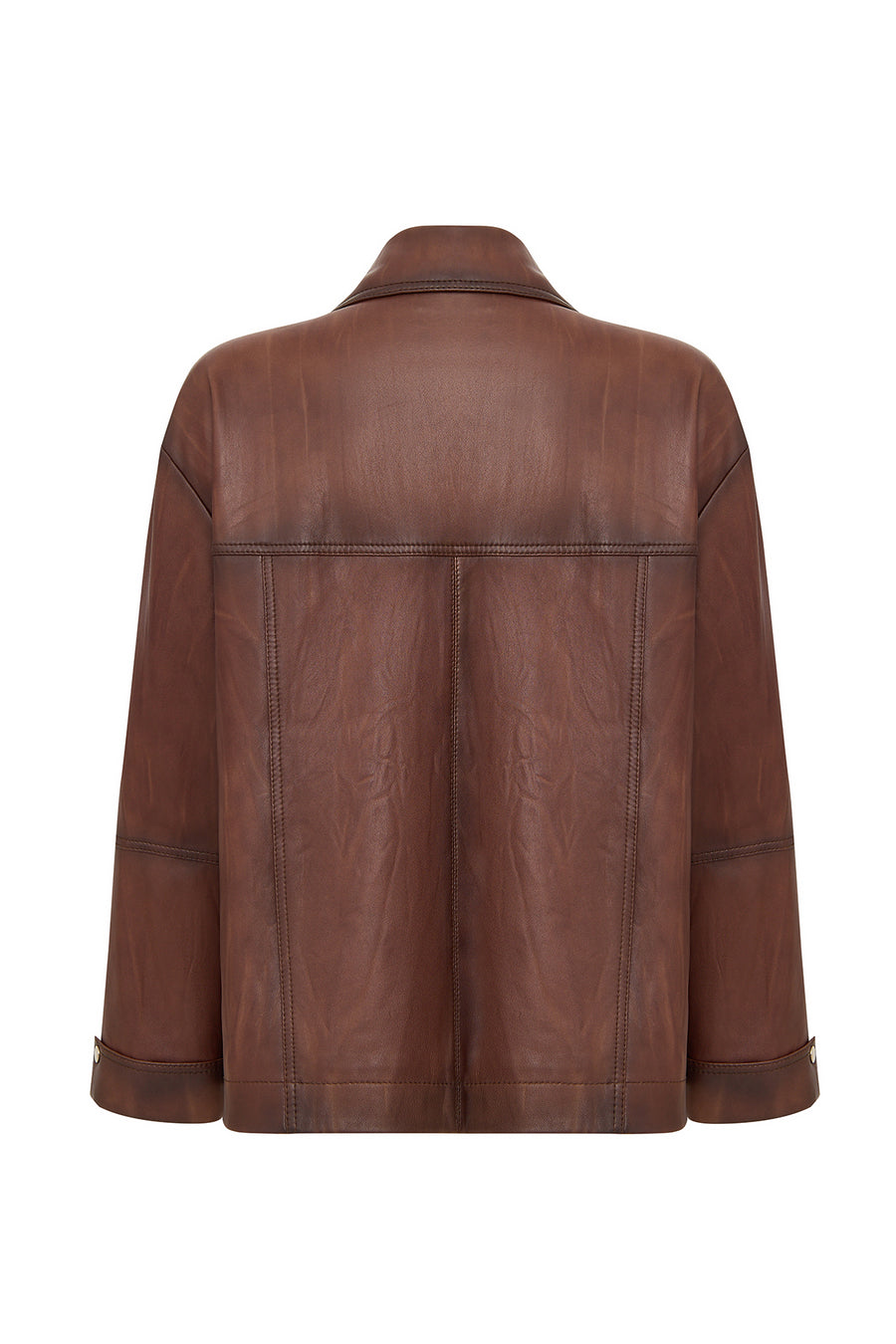 Britney Women's Brown Shirt Collar Oversize Leather Jacket