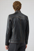 Felibe Erkek Siyah Hakim Yaka Vintage Deri Ceket | Derimod