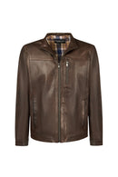 Oscar Erkek Kahverengi Fermuarlı Deri Ceket | Derimod