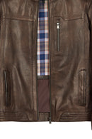 Oscar Erkek Kahverengi Fermuarlı Deri Ceket | Derimod