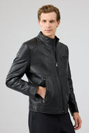 Tony Erkek Siyah Hakim Yaka Kısa Deri Mont | Derimod