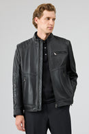 Tony Erkek Siyah Hakim Yaka Kısa Deri Mont | Derimod