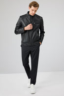 Tony Erkek Siyah Hakim Yaka Kısa Deri Mont | Derimod