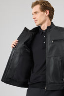 Tony Erkek Siyah Hakim Yaka Kısa Deri Mont | Derimod