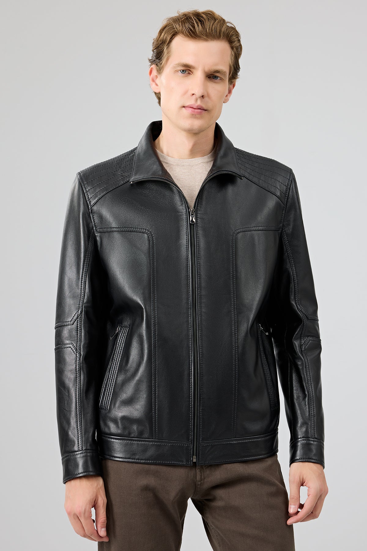 Alfred Men's Black Leather Jacket 25WGE65791M | Derimod