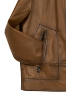 King Male Brown Stand Collar Leather Jacket | Derimod