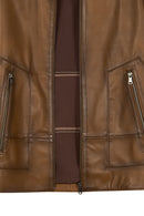 King Male Brown Stand Collar Leather Jacket | Derimod